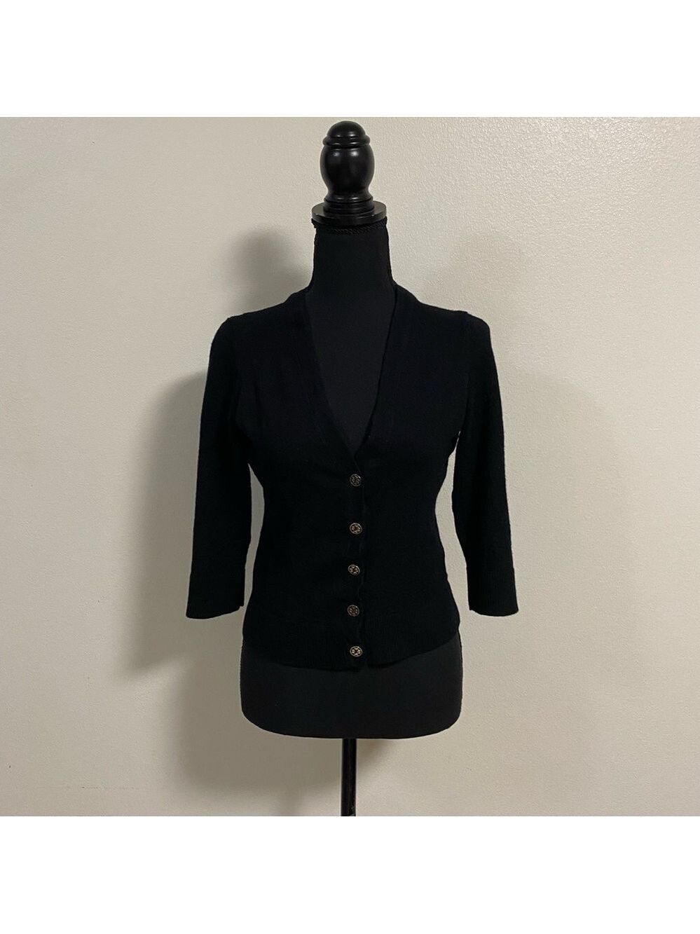 Tory Burch Cardigan Women’s Size Large Black Merino Wool Button-Up Cardigan